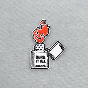 Burn it all embroidered iron-on patch, Zippo badge, customize clothing and accessories