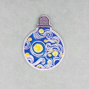 Patch lampe toile Van Gogh, écusson thermocollant brodé, patch à coudre ou à repasser