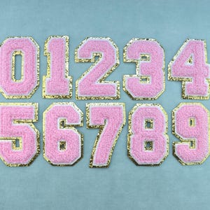 Patchs chiffres roses chenille thermocollants  , Écussons numéros brodés , Customiser, Personnaliser