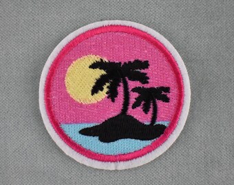 Iron-on palm island patch, embroidered crest on iron or sewing, customize clothing and accessories
