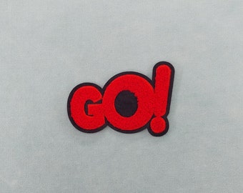 Patch GO! iron-on caterpillar, embroidered onomatopoeia badge, iron on patch, sewing patch, customize clothing and accessories