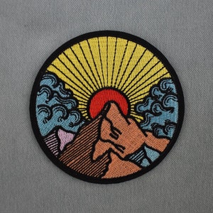 Sunset in the mountains iron-on patch, embroidered crest image 3