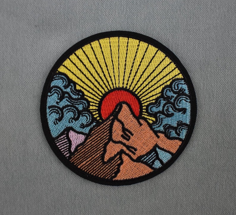 Sunset in the mountains iron-on patch, embroidered crest image 3