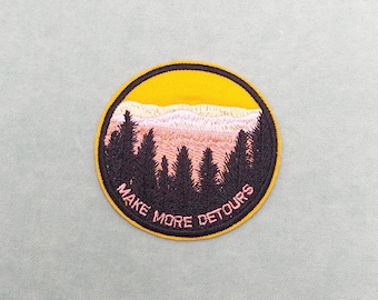 Travel-themed patch, embroidered "make more detours" patch