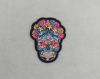 Floral skull patch, embroidered iron-on patch, iron on patch, sew-on patch