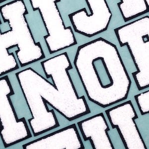 White chenille alphabet letter patches (7 cm), various embroidered iron-on badges, Customize, Personalize