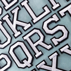 Silver iron-on alphabet letter patches, embroidered badge, customize, personalize
