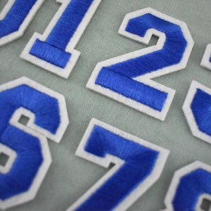 Blue number patches, iron-on embroidered number patches, to customize clothing and accessories