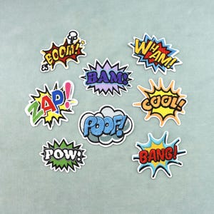Patch onomatopée BD thermocollant brodé, 9 choix, customiser vêtements et accessoires