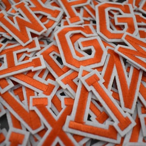 Orange iron-on alphabet letter patches, embroidered badges, Customize, Personalize