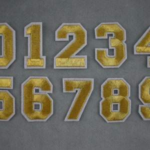 Patchs chiffres dorés, Écussons thermocollants brodés nombres,pour customiser vêtements et accessoires image 1