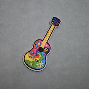 Peace and love embroidered iron-on guitar patch, customize clothing and accessories