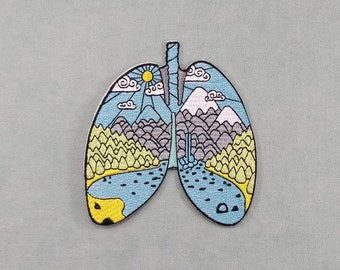 Nature lungs badge, iron-on ecology patch embroidered on iron or sewing, customize clothing and accessories