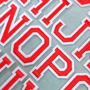 Red iron-on alphabet letter patches, embroidered patches, customize, personalize