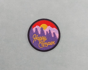 Happy camper patch, nature theme badge, travel, camping... embroidered