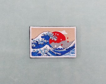 Patch la grande vague Kanagawa rectangulaire brodé avec velcro double face