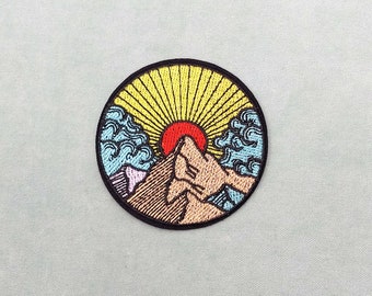 Sunset in the mountains iron-on patch, embroidered badge