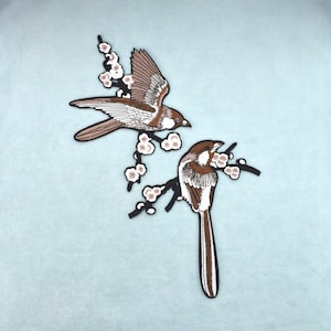 2 Geborduurde strijkpatches met vogels, opnaaipatches, voor het personaliseren van kleding en accessoires