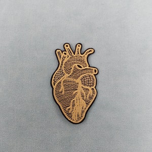 Gold embroidered iron-on heart patch, Badge to customize clothing and accessories