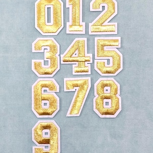Gouden cijferpatches, geborduurde strijkbare cijferpatches, voor het personaliseren van kleding en accessoires.