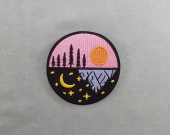 Day and night iron-on patch 7.8 cm, Embroidered badge on iron