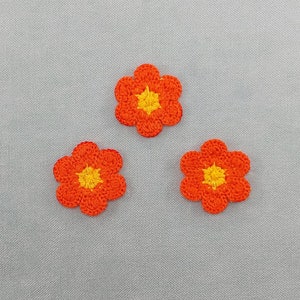 Lot de 3 Fleurs brodées, Écussons NON thermocollants brodés, à coudre, customiser vêtements et accessoires Oranges