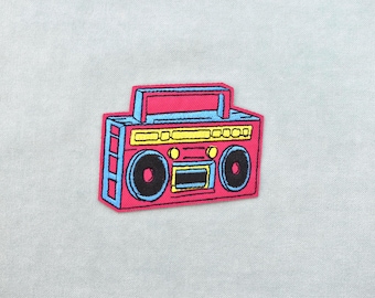 Embroidered iron-on ghetto blaster patch, vintage iron-on radio cassette patch, embroidered iron-on patch