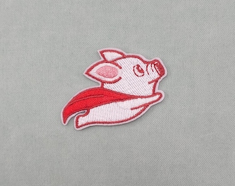 Super hero pig patch, iron-on embroidered patch, sew-on patch, customize clothing and accessories
