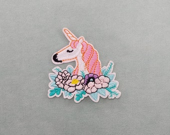 Flower unicorn patch, embroidered iron-on patch, iron on patch, sewing patch, applique