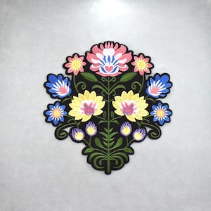 Large flower bouquet patch 25 cm / 26.5 cm, embroidered iron-on patch