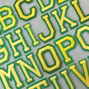 Toppe termoadesive con lettere dell'alfabeto in oro e verde, toppe ricamate, personalizza, personalizza