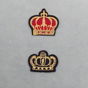 Iron-on golden red crown patch, glitter crest