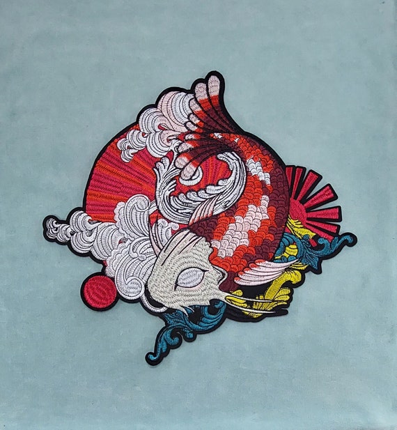 Xl Iron-on Japanese Fish Patch, Embroidered Badge on Iron 