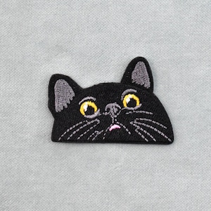 Black cat patch, embroidered iron-on patch