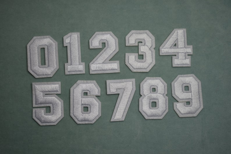 White number patches, iron-on embroidered number patches, to customize clothing and accessories image 2