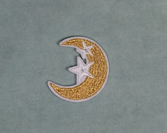 Embroidered iron-on little golden moon patch, personalize iron-on badge