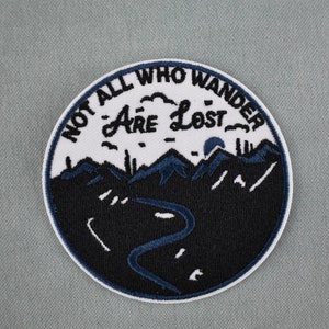 Iron-on travel themed patch, Not all who wander are lost embroidered crest