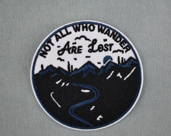 Iron-on travel themed patch, Not all who wander are lost embroidered crest