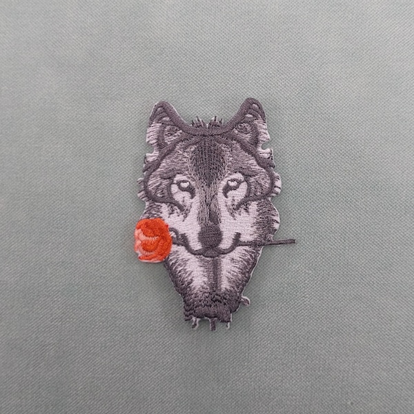 Patch the wolf and the rose iron-on, embroidered badge on iron