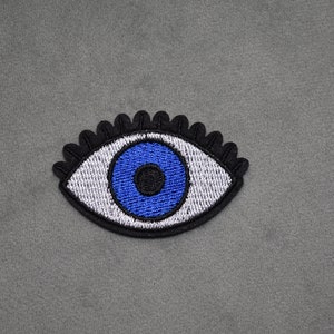 Patch œil bleu thermocollant brodé sur fer ou à coudre, Écusson, applique, customiser vêtements et accessoires