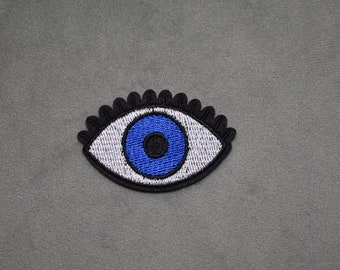 Patch œil bleu thermocollant brodé sur fer ou à coudre, Écusson, applique, customiser vêtements et accessoires