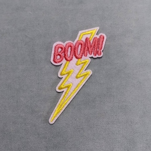 Boom! patch, embroidered iron-on lightning onomatopoeia patch, iron on patch, sewing patch, customize clothing and accessories