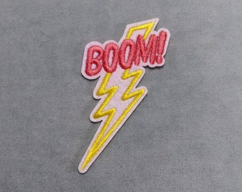 Patch Boom!, écusson onomatopée de foudre thermocollant brodé, fer sur patch, patch à coudre, customiser vêtements et accessoires