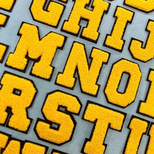 Yellow chenille alphabet letter patches (7 cm), embroidered iron-on badges, Customize, Personalize