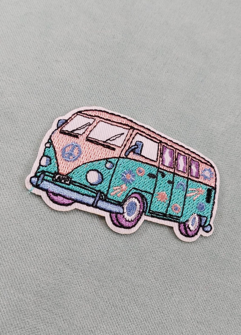 Green pink Van patch, embroidered iron-on patch, iron on patch, sewing patch, customize clothing and accessories image 2