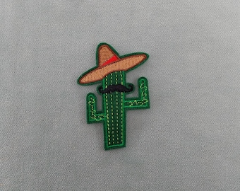 Cactus patch with iron-on sombrero, embroidered badge on iron