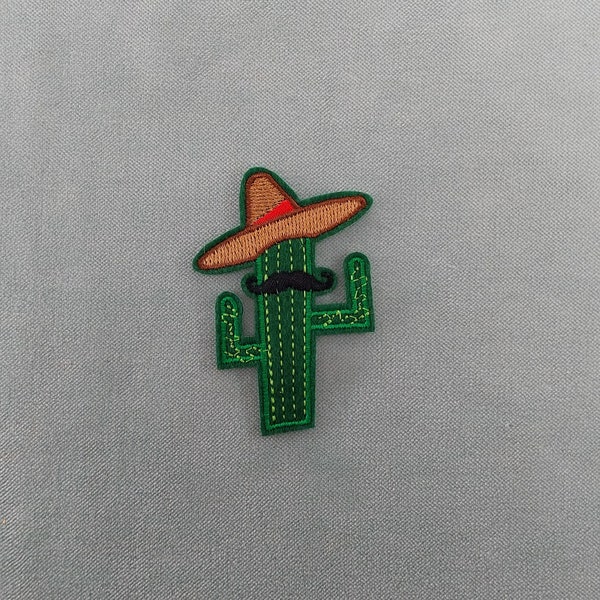 Patch cactus avec sombrero thermocollant, écusson brodé sur fer