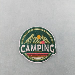 Camping iron-on patch, embroidered badge