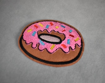 Geborduurde donuts patch, opstrijkbare patch in twee formaten