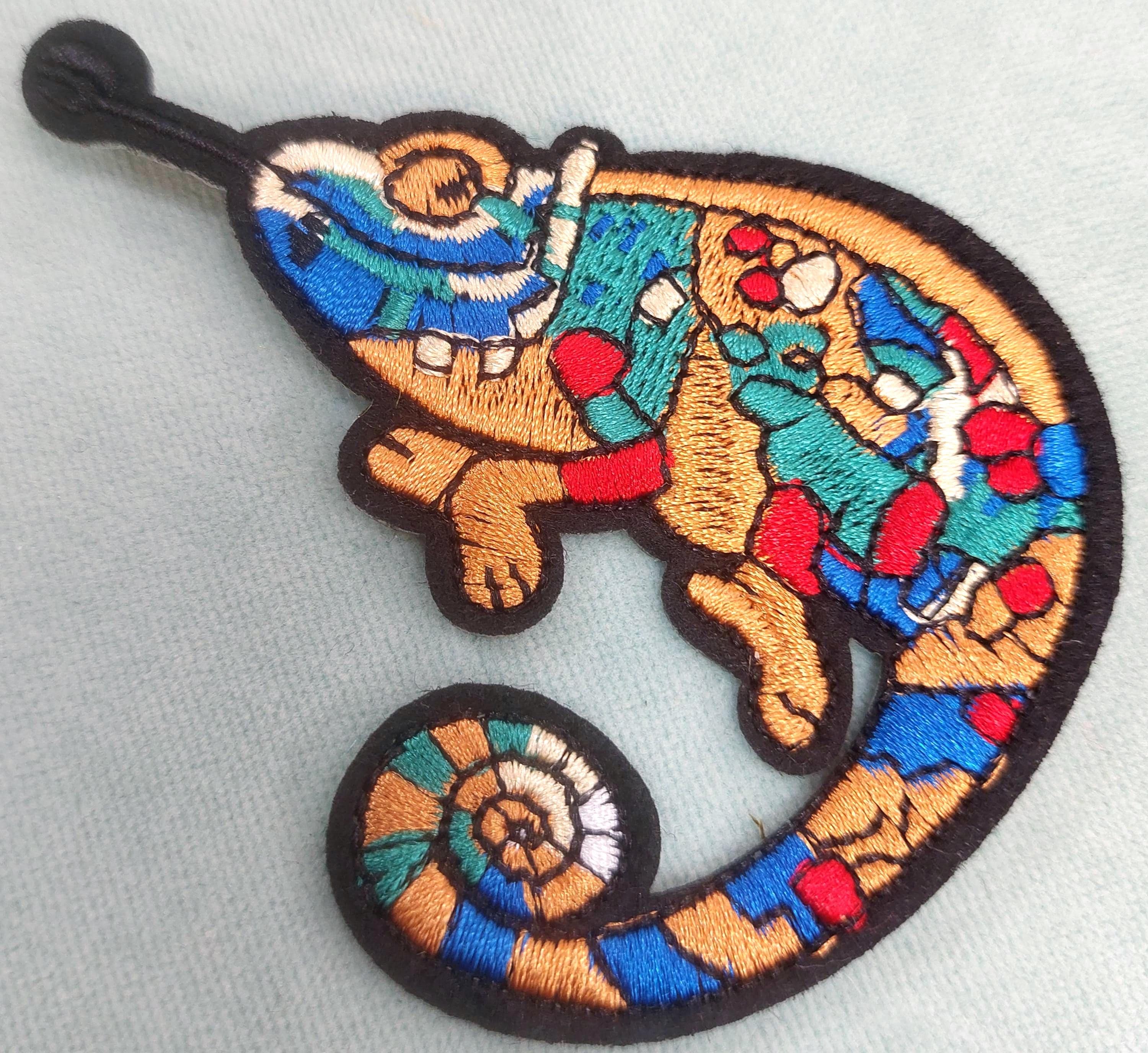 Green Chameleon-strijkpatch: geborduurde reptielappliqué